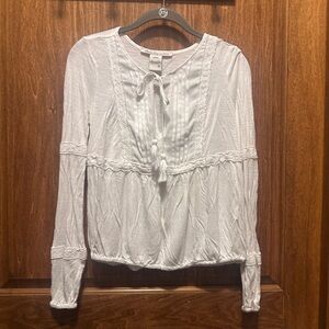 American Rag White Lace-Trim Tie-Front Peasant Top